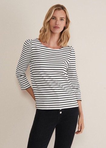 Phase Eight Orabella Striped T Shirts Black/White Australia | DB2190738